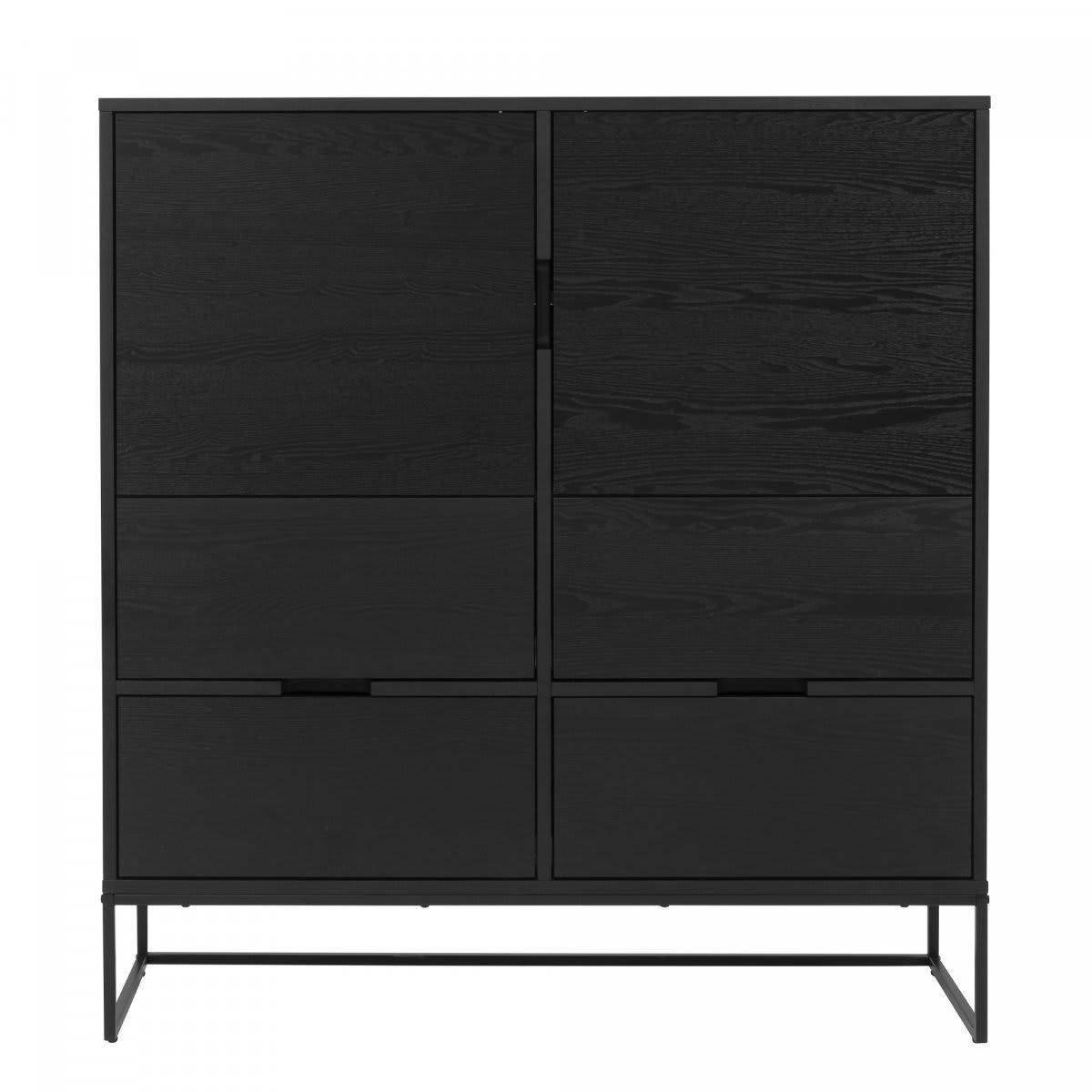 LOGO - Buffet haut 4 tiroirs et 2 portes en bois noir