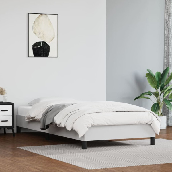 Łóżko tapicerowane rama łóżka ze stelażem białe skóra sztuczna 90x200 cm