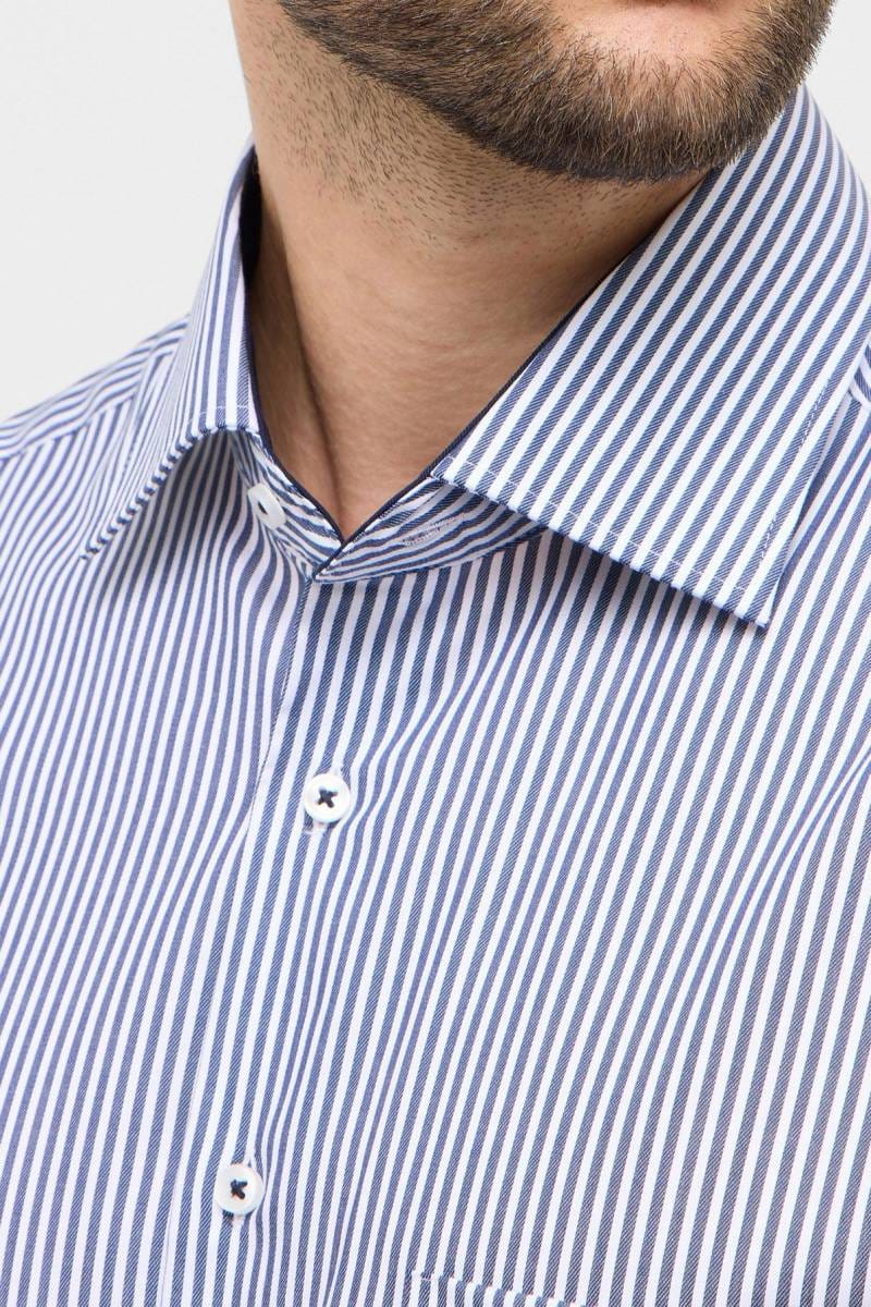 ETERNA Modern Fit Dynamic Cotton Hemd marine, Gestreift (super langer Arm)
