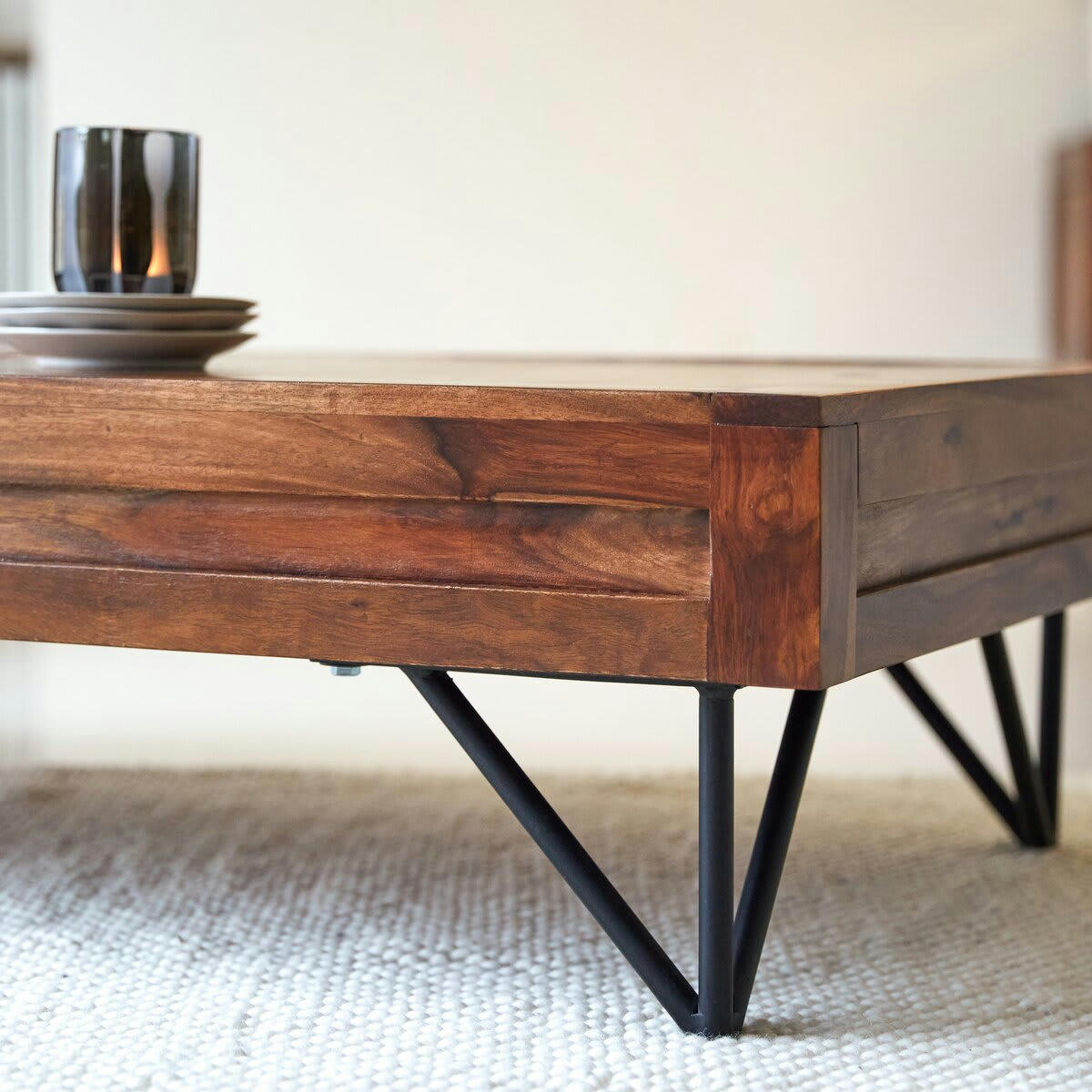 BONNIE - Table basse rangement en palissandre massif