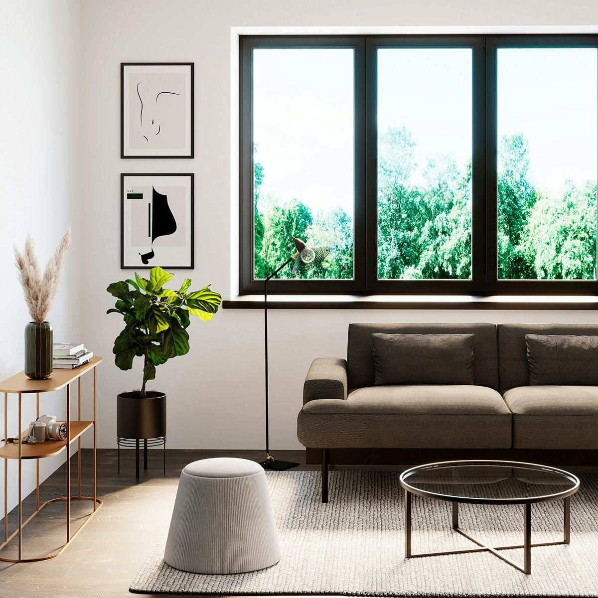 MARKUS - Table basse industrielle métal noir et verre teinté 80cm ronde