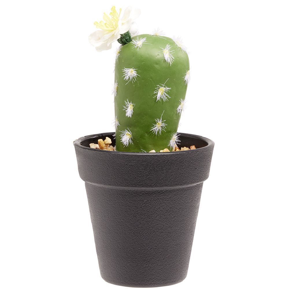 Cactus artificiel avec fleur vert et blanc Ø7,5xH15cm
