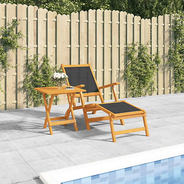 Chaise longue d'extérieur avec table Acacia massif et textilène vidaXL