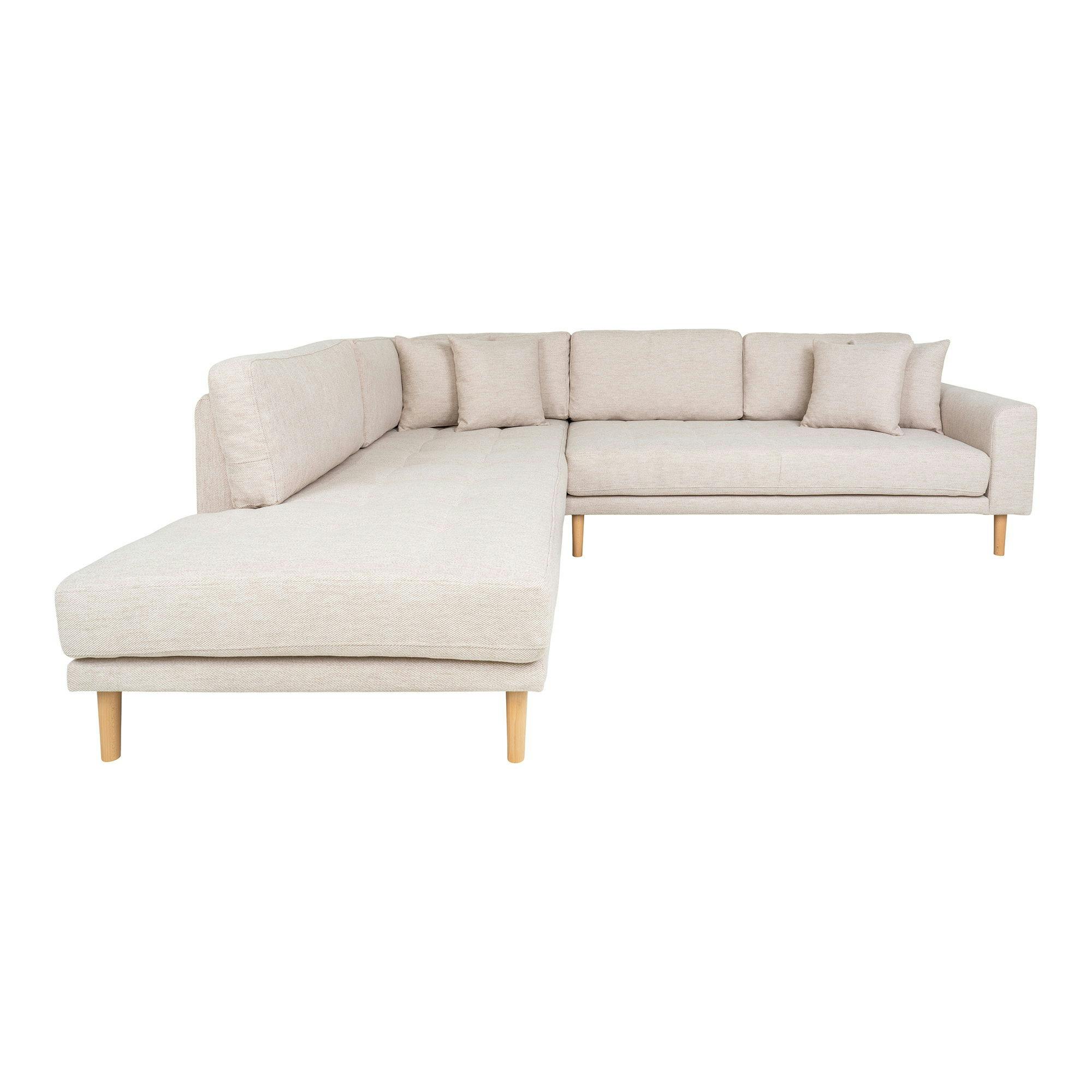 Canapé d'angle beige sable - pieds bois, côté gauche ROTTERDAM
