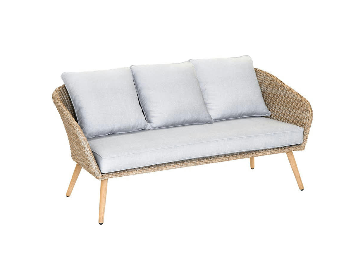 KOHTAO - Salon de jardin 5 places en bois et résine tressée gris