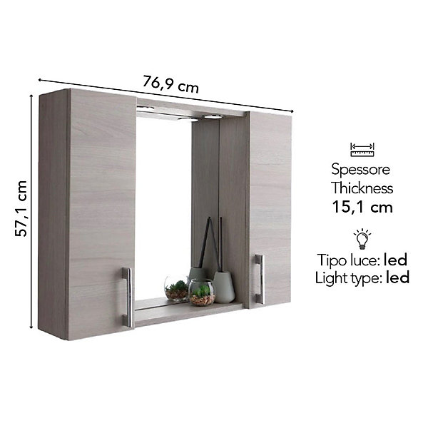 Miroir De Salle De Bain Avec 2 étagères Latérales En Chêne Gris.