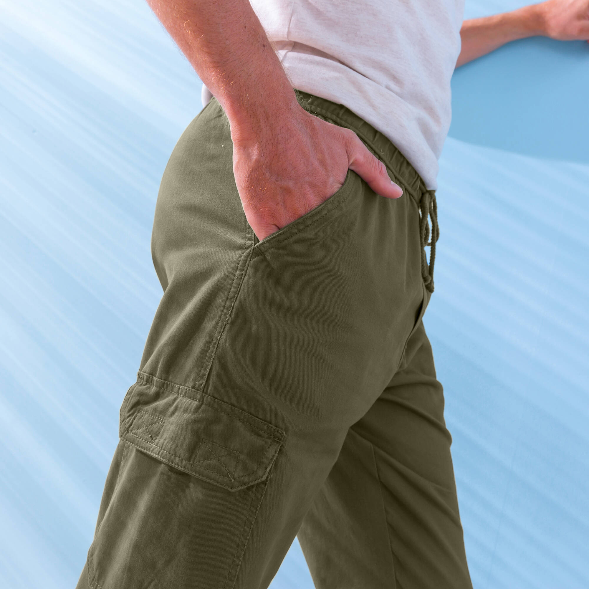 Pantalon cargo gabardine élastiqué