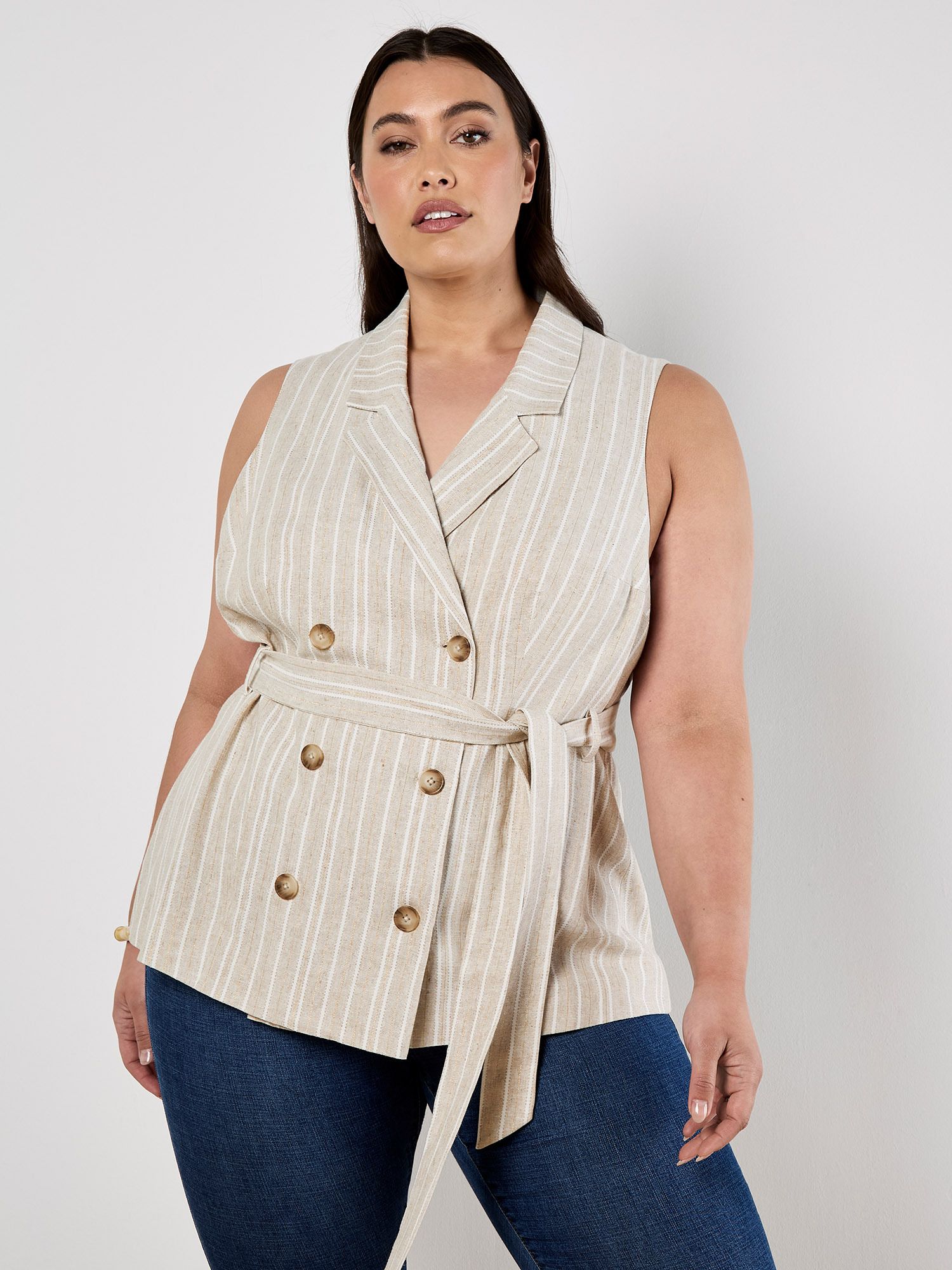 Apricot Curve Stripe Linen Blend Waistcoat