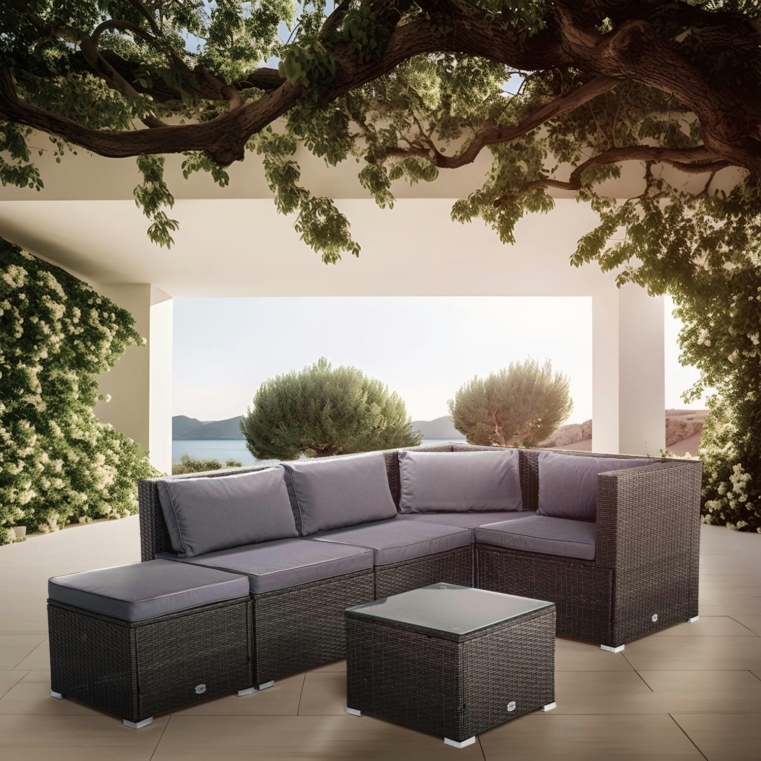 BAHAMAS - Ensemble de canapé de jardin gris 5 places