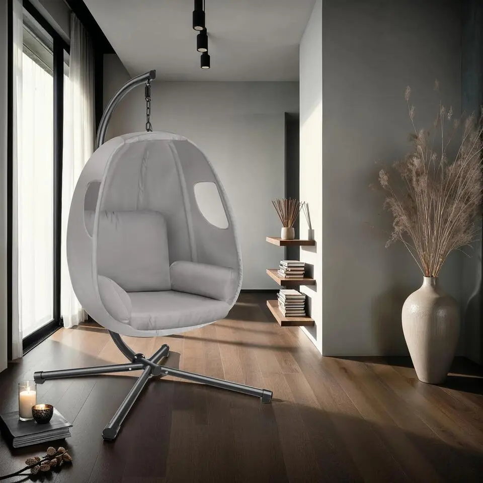 tectake Hangstoel Anika met frame en kussen 160 kg, Lichtgrijs