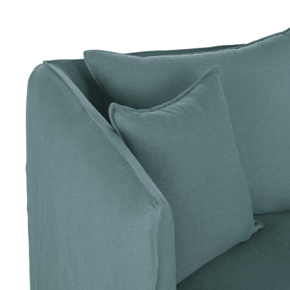 Louvain - Housse de canapé d'angle en lin froissé bleu céladon