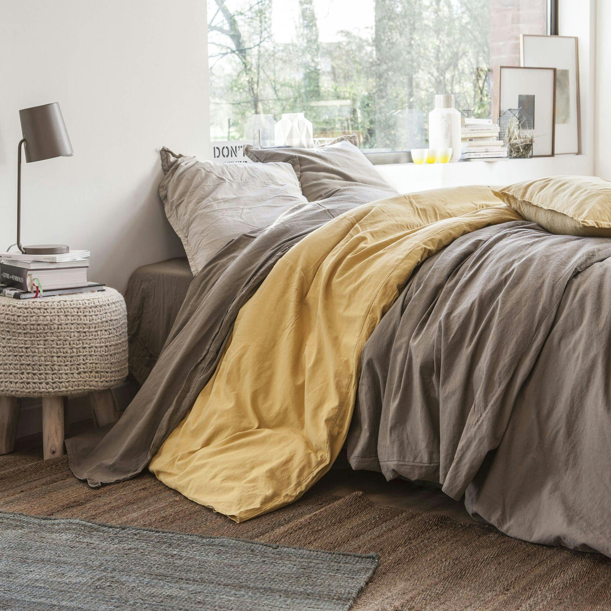 FLANDRES - Housse de couette en coton lin lavé moutarde 140 x 200 cm