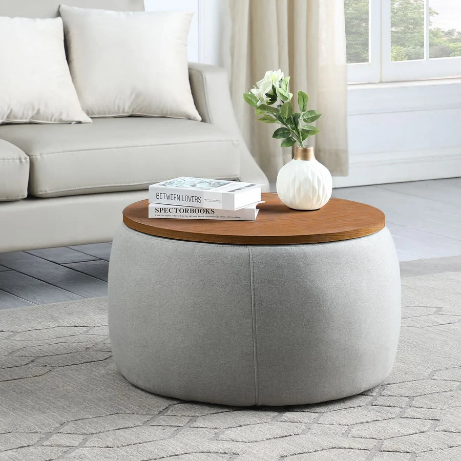 Morden Fort Round Storage Ottomans Linen Footstool with Lid