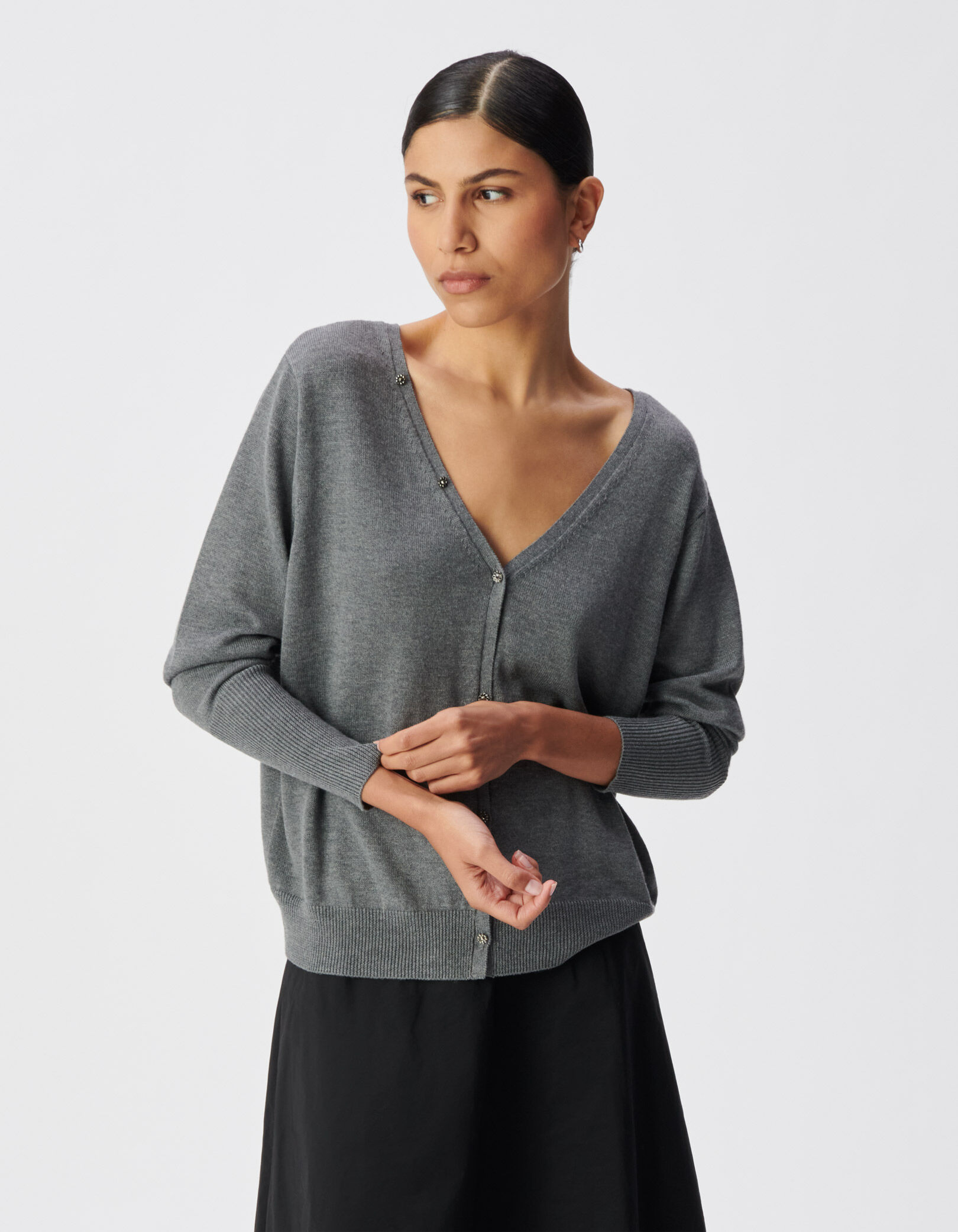 Cardigan gris tricot réversible devant/dos Femme