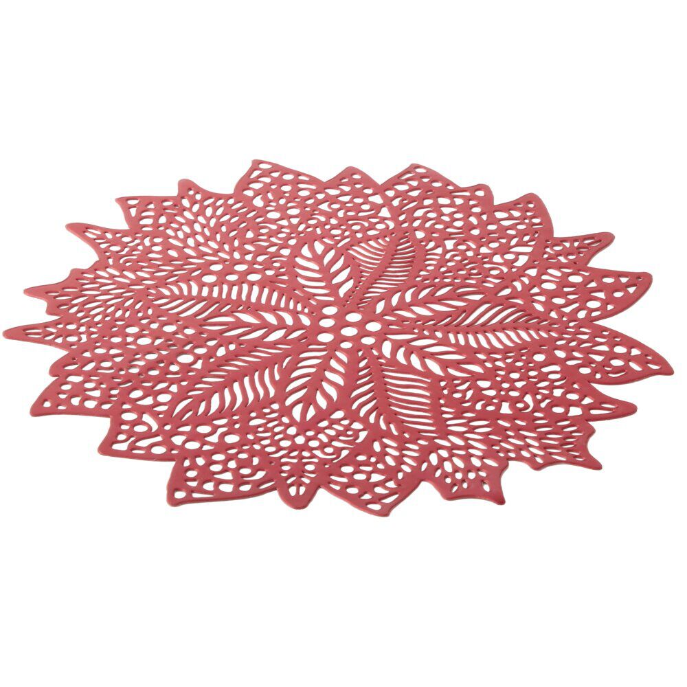 Set de table ajouré motif végétal No&euml;l PVC Ø40 cm rouge