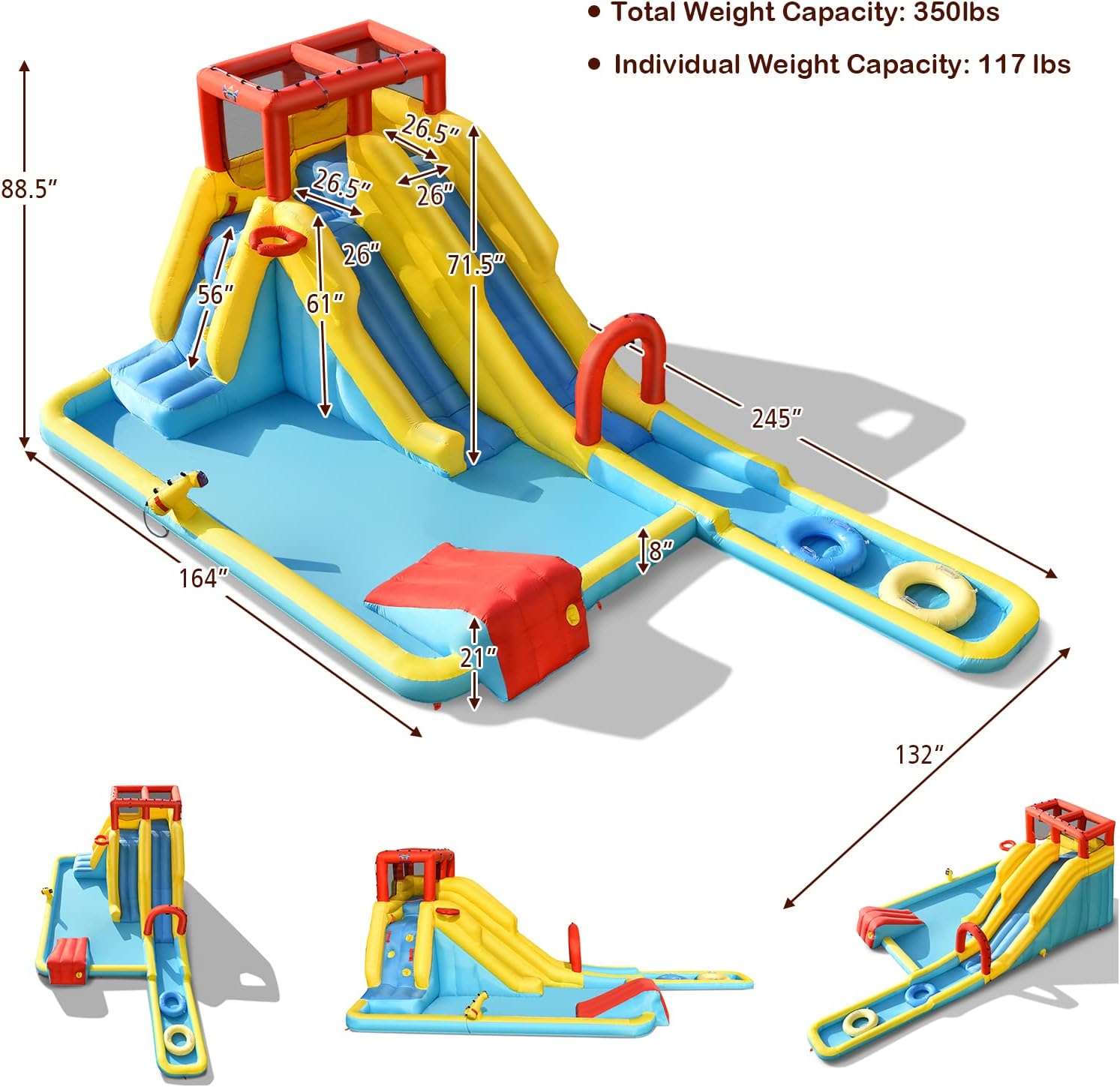 BOUNTECH Inflatable Water Slide, Dual Surfing Slides Kids Water Slide Park Jump Bouncy Castle w/2 Swimming Rings, Large Splash Pool, Blow up Water Slides Inflatables for Big Kids 3-12 Outdoor