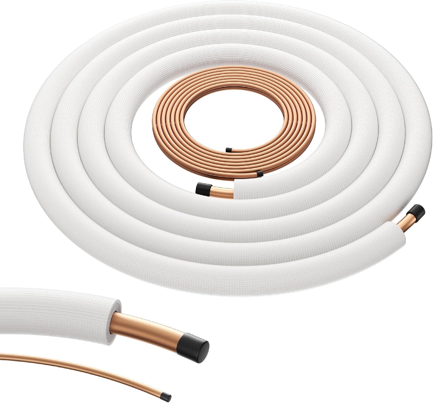 Della 50 Ft Length Central Air Conditioner Line Set, 3/8 & 3/4 O.D. Copper Pipes and 3/8 Thick White XPE Insulated Foam, Compatible with Central AC, Heat Pumps & Other HVAC Systems
