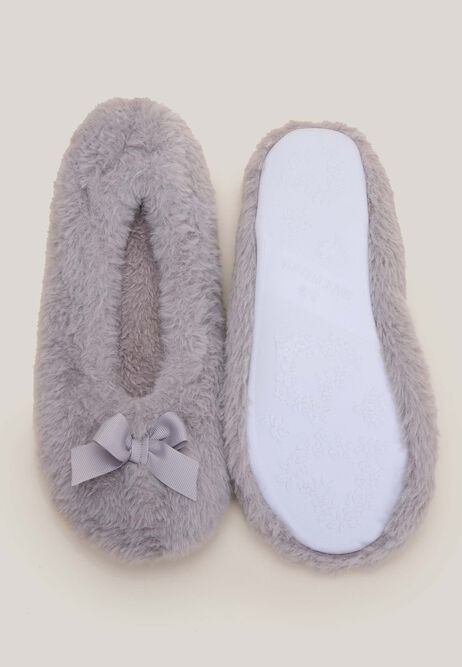 Womens Grey Fluffy Ballerina Slippers