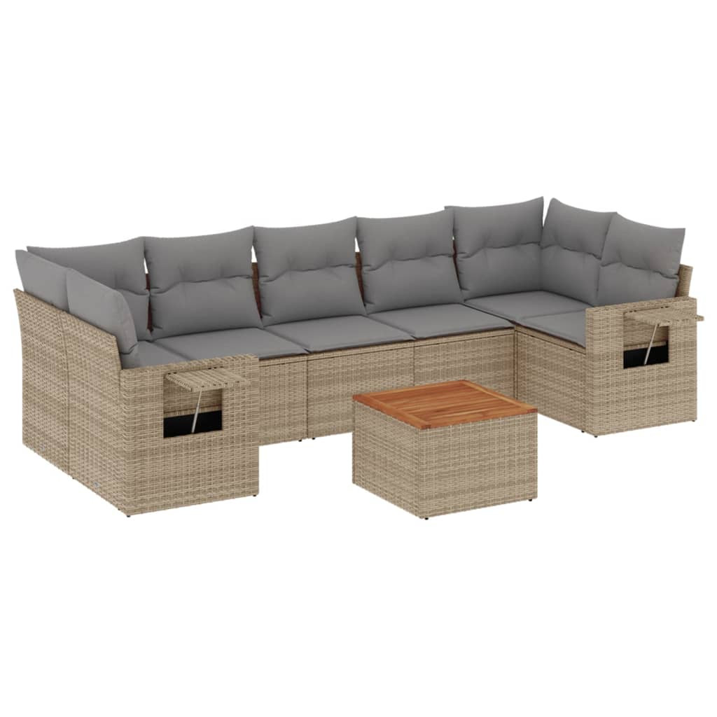 Zestaw Mebli Ogrodowych Komplet Wypoczynkowy Polirattan Beżowy Z Poduszkami