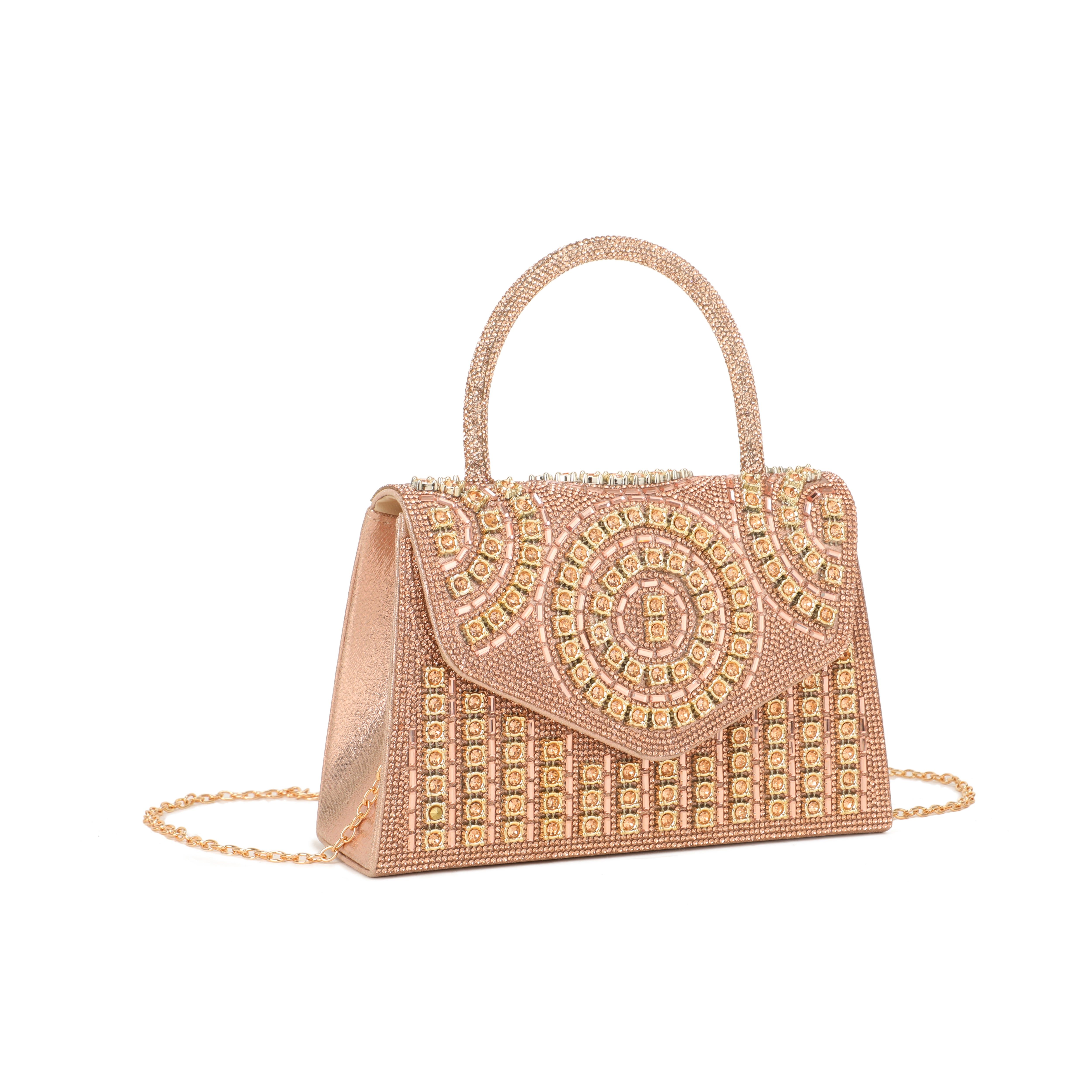 JFY Diamantes Embedded Circle Pattern Single Side Diamante Clutch Bag