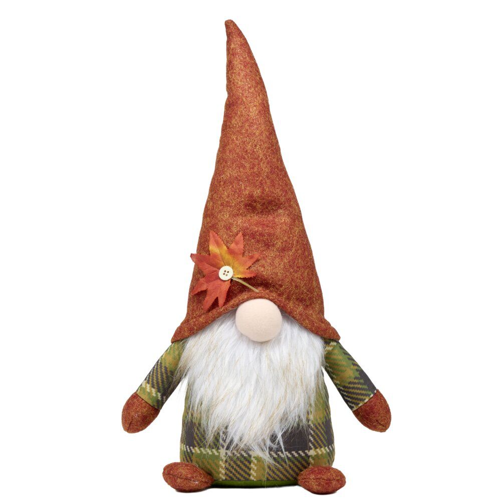 Gnome à poser thème automne en feutrine 18x11xH40cm (2 modèles orange ou vert)