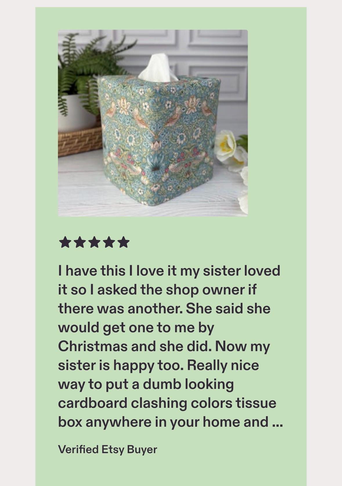 William Morris Strawberry Thief Aqua Tissue Box Cover | Reversible Fabric Floral Bird Decor | Handmade Cottage Home USA