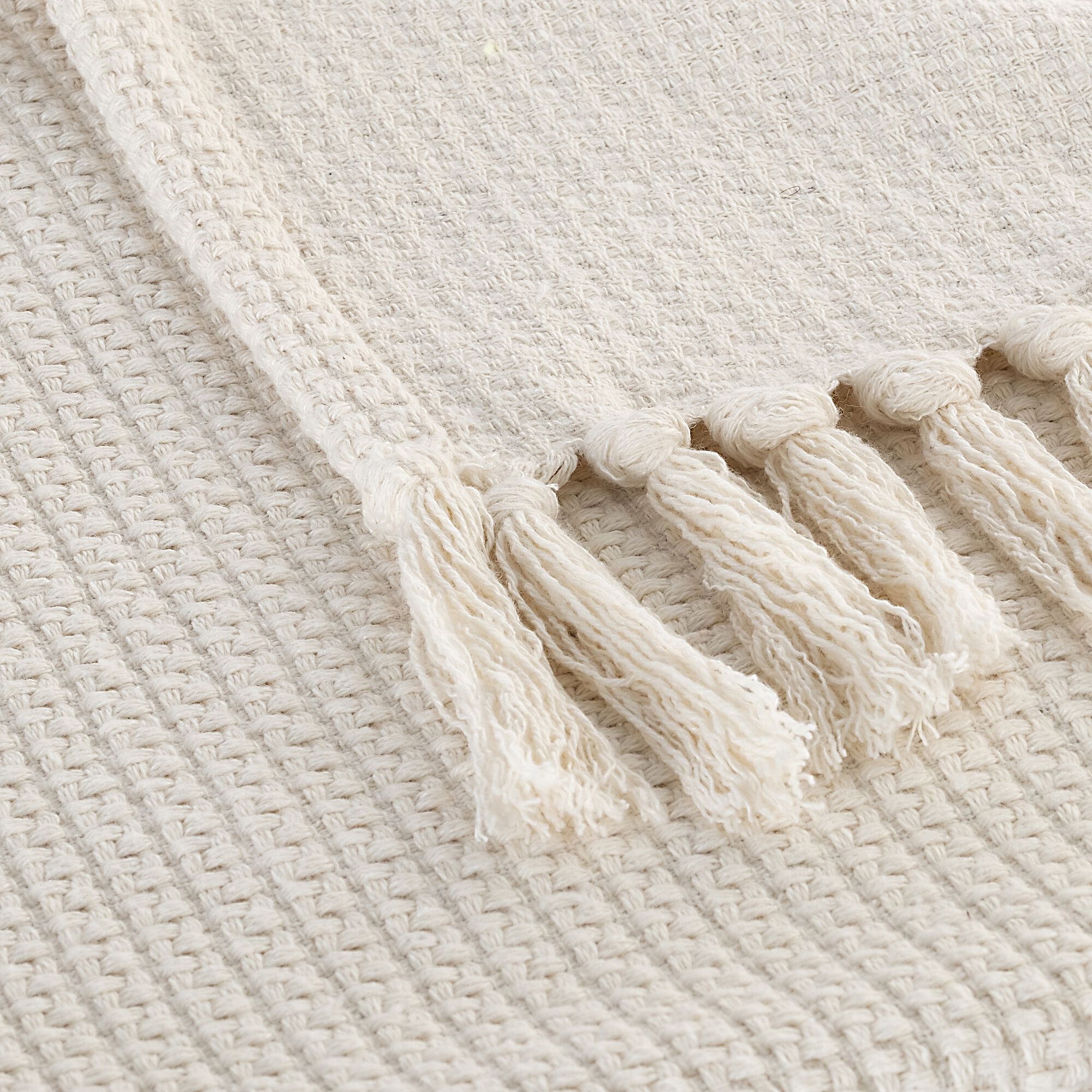 TRAMONTI - Plaid à frange en tissu effet crocheté - blanc écru 130x170cm