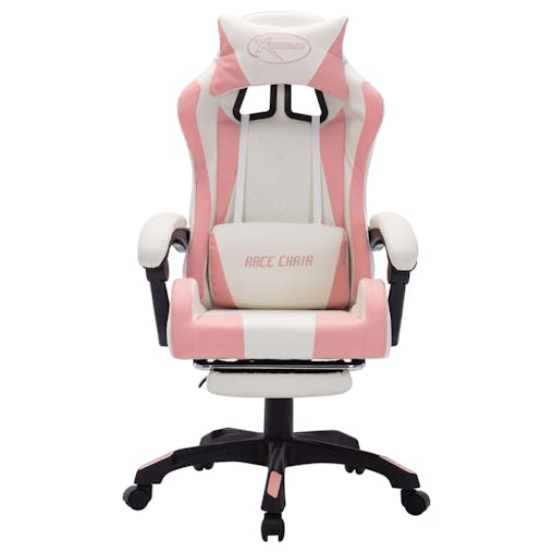 NNEVL Racing Chair with RGB LED Lights Pink and White Faux Leather