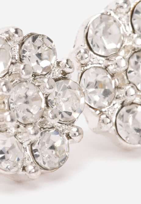 Womens Silver Diamante Flower Stud Earrings