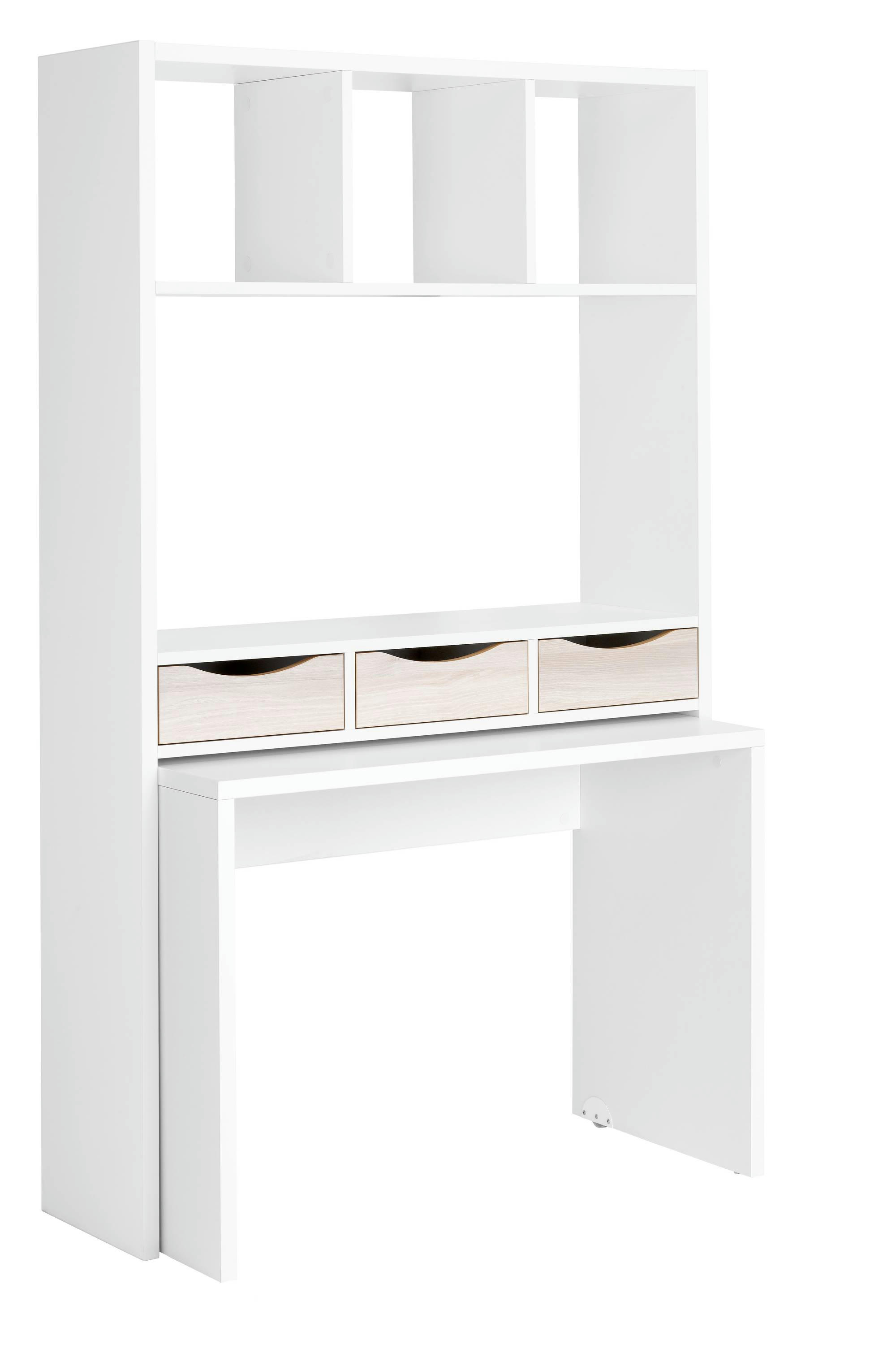 SILAS - Bureau console modulable blanc effet bois