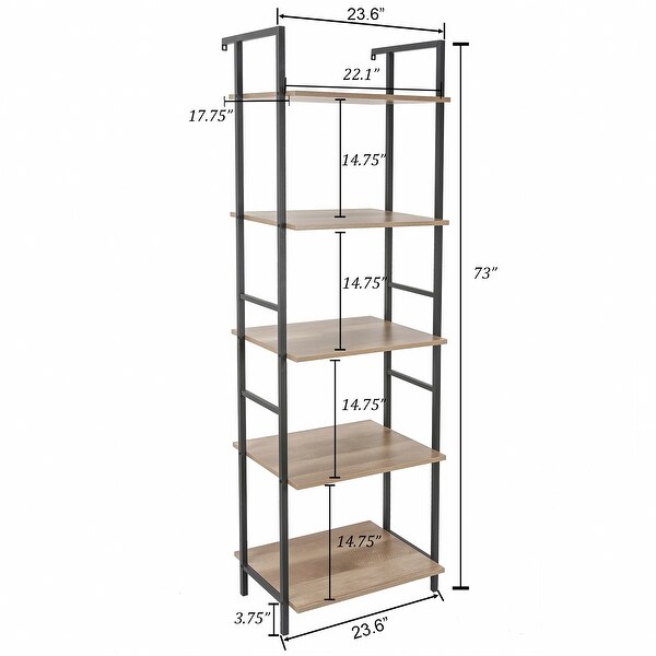 5-Shelf 73" H x 23.6" W Light Oak Manufactured Wood Etagere Bookcase - 6Ft