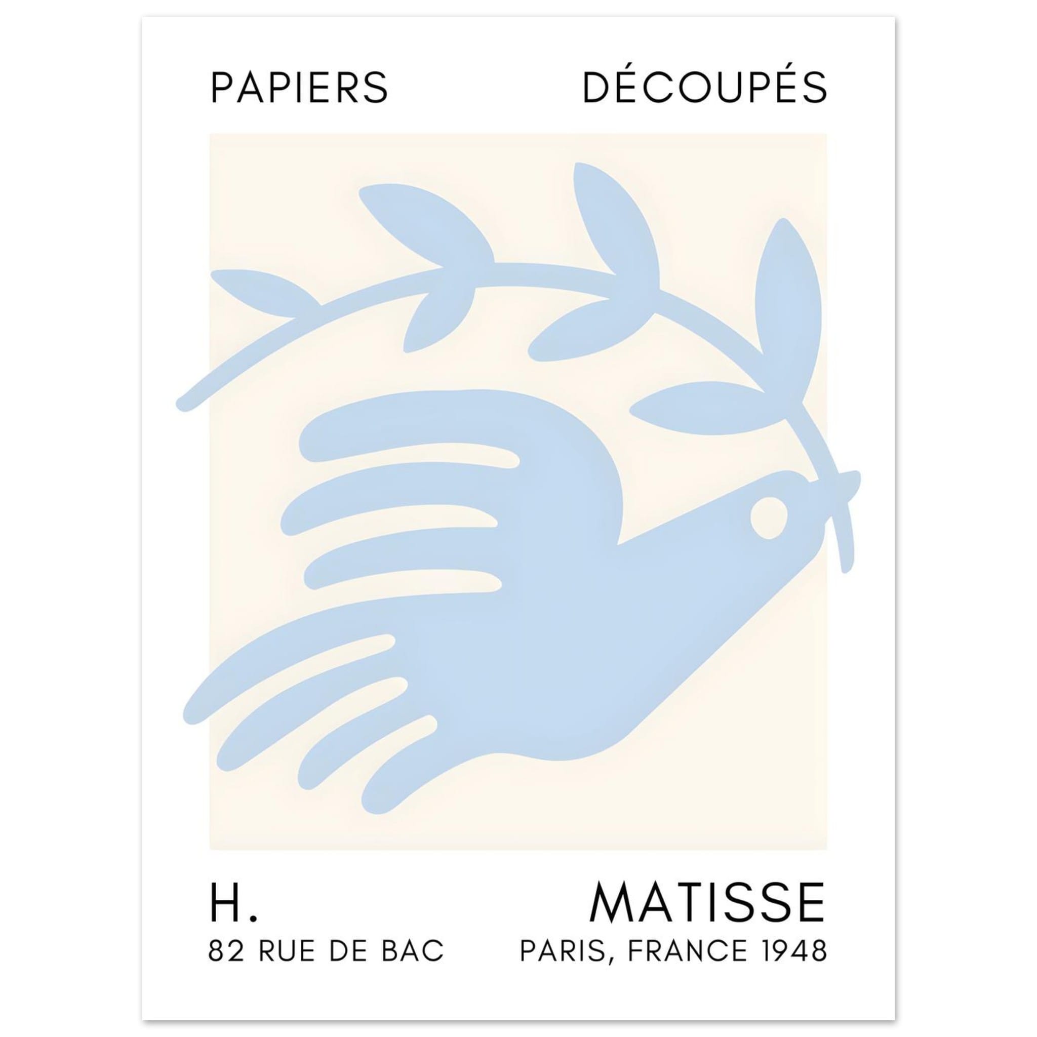 Artfulprints Poster Matisse – Peace dove light blue  - 30x40 cm - Blauw