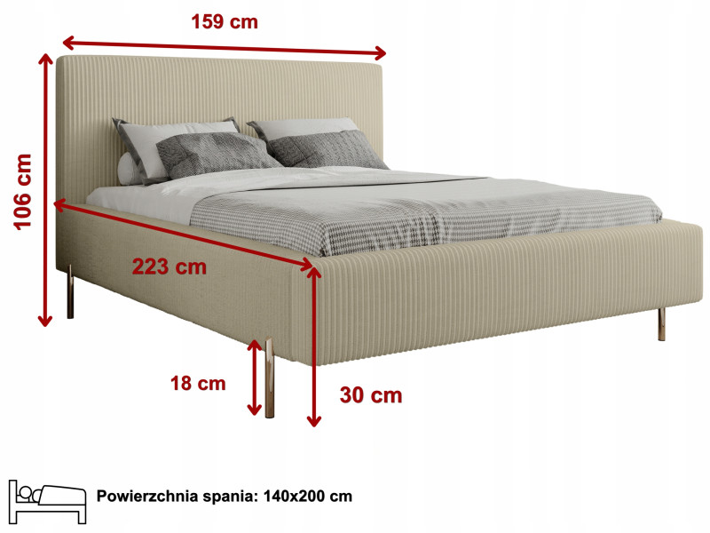 Łóżko tapicerowane MONACO 140x200   stelaż drewniany metalowy z pojemnikiem