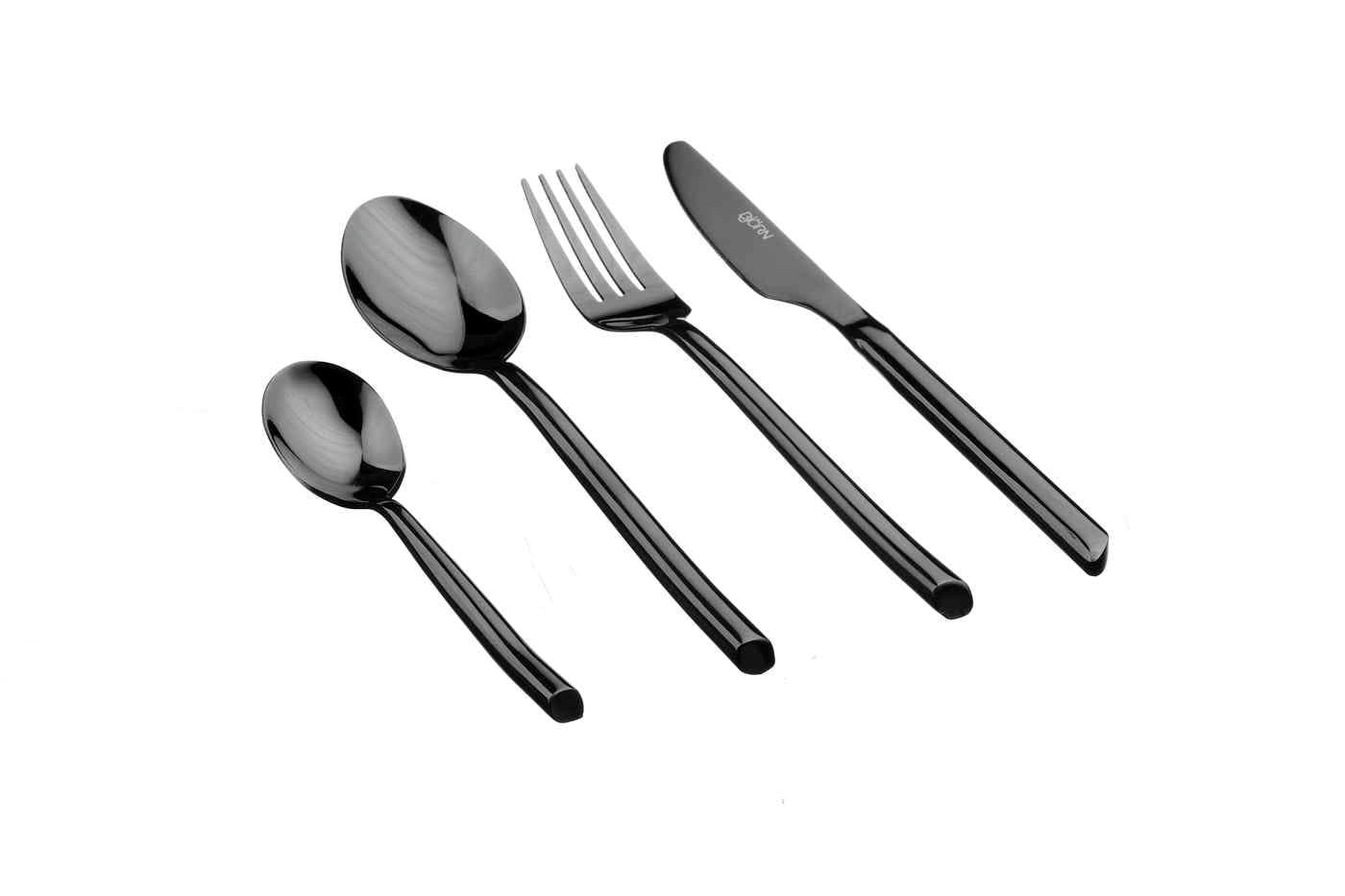 NUDE - Lot de 24 couverts de table en inox noir