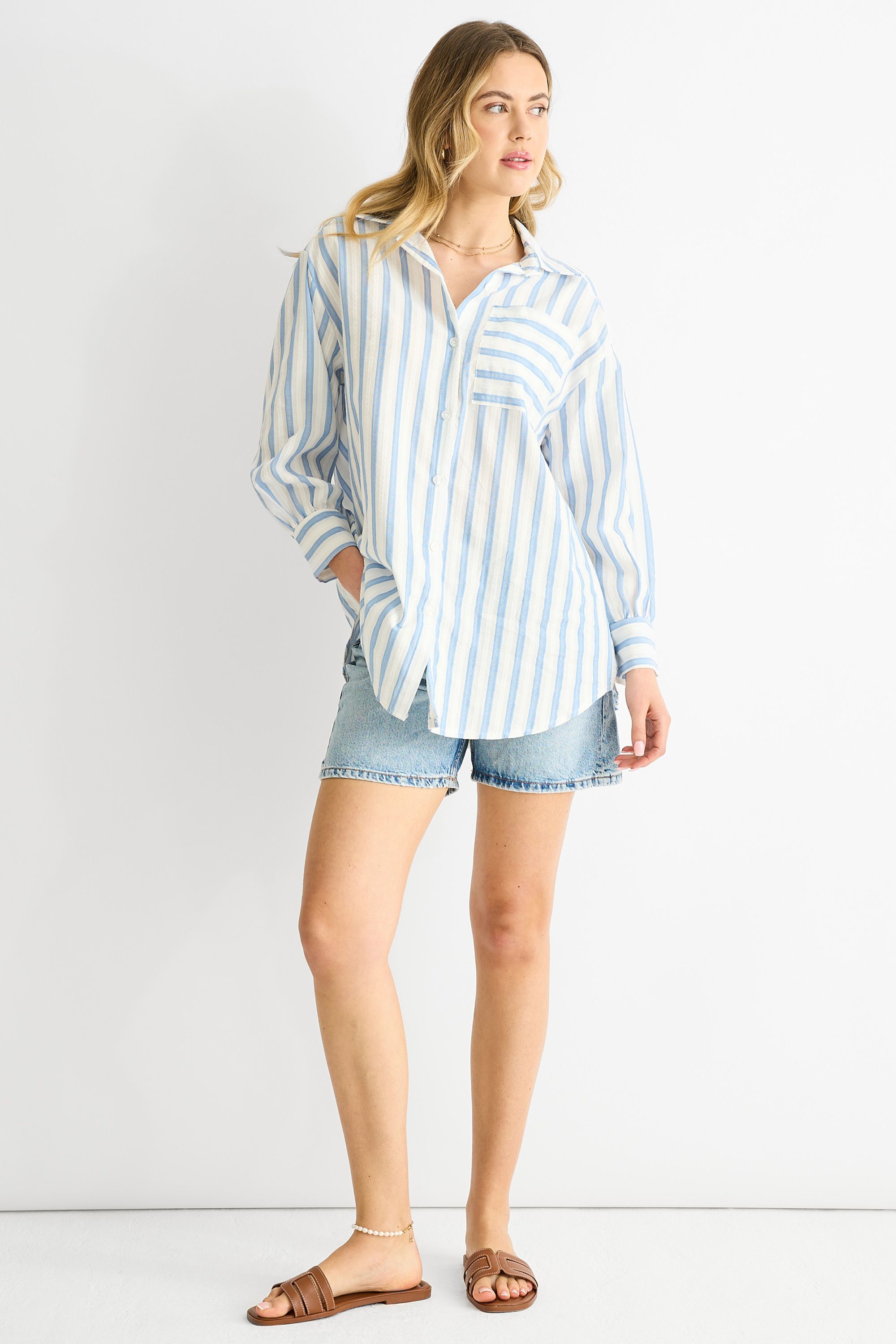 Gini London Blue Stripe Cotton Oversized Shirt