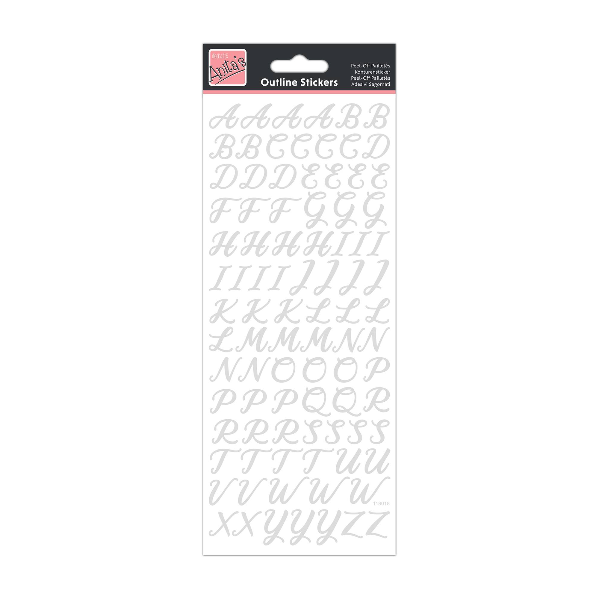 Anita's Silver Uppercase Calligraphy Alphabet Outline Stickers
