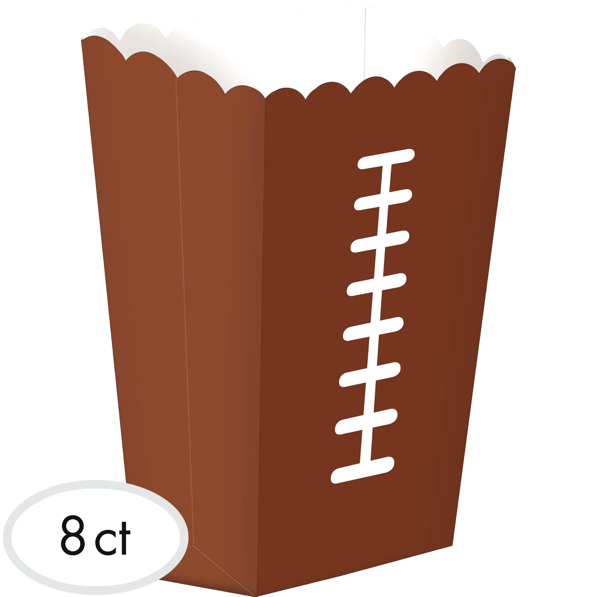 Football Paper Popcorn Favour Boxes, Brown, 7.5-in, 8-pk, for Sports Party