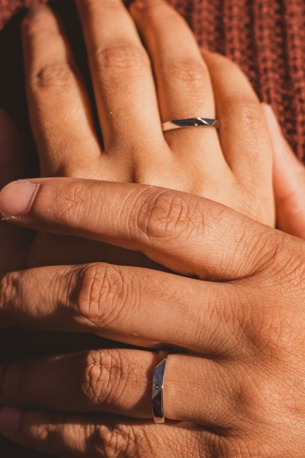 The Colourful Aura Silver Angle Cut Couple Moon and Sun Promise Adjustable Ring set