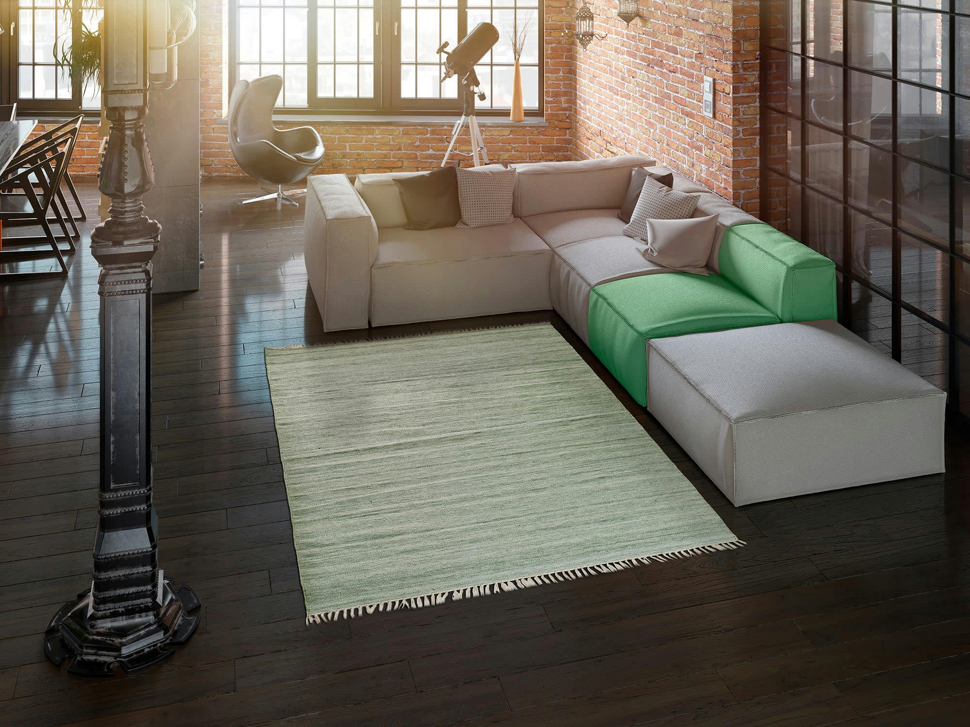 ECO-DHURRIE - Tapis fait main en pet recyclé en vert, 60x120 cm