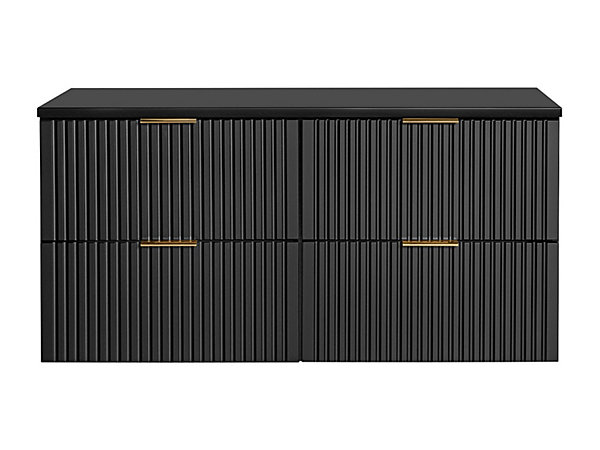 Meuble sous vasque suspendu strié avec planche - Noir - 120 cm - ZEVARA