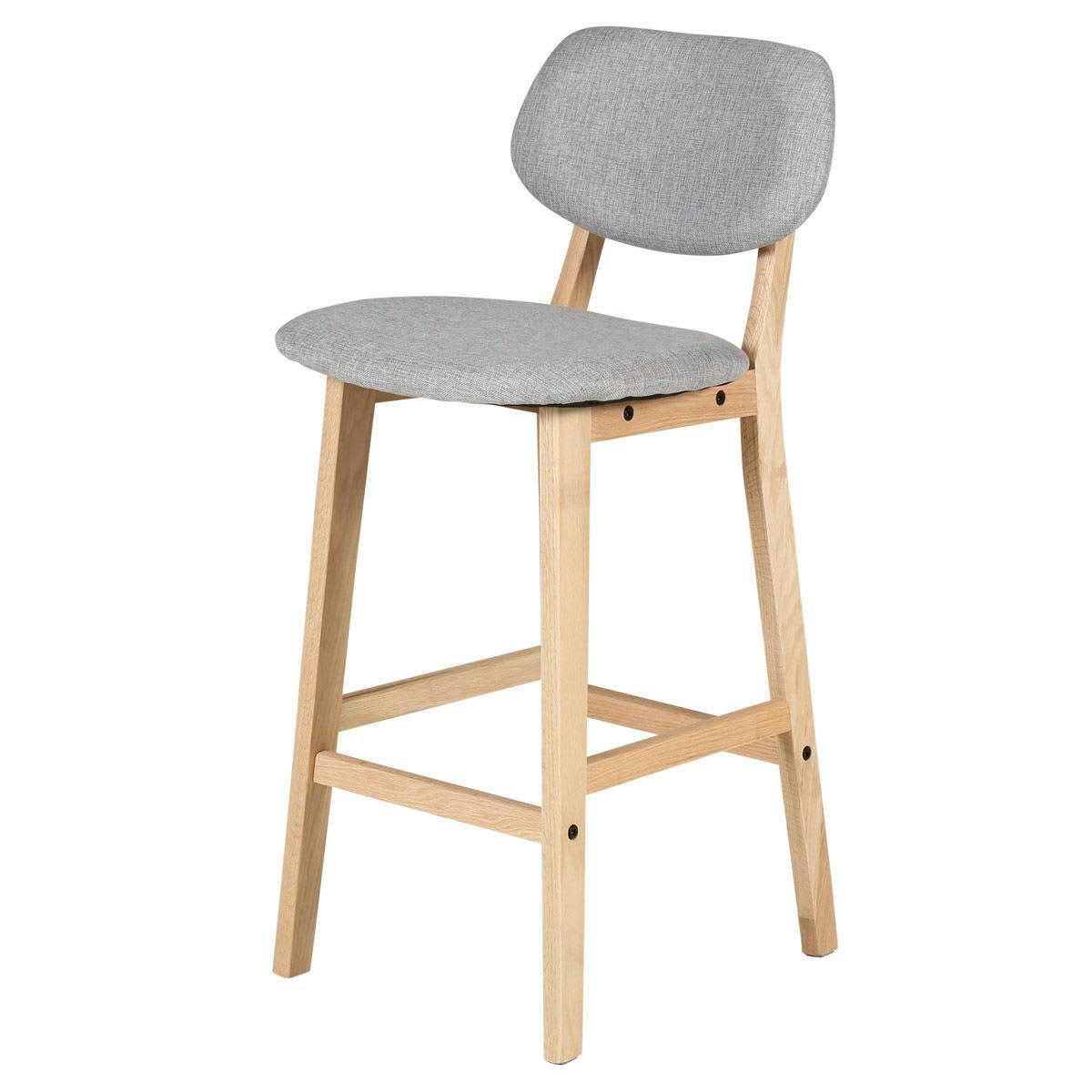 HANA - Chaise plan de travail tissu gris et pieds chêne