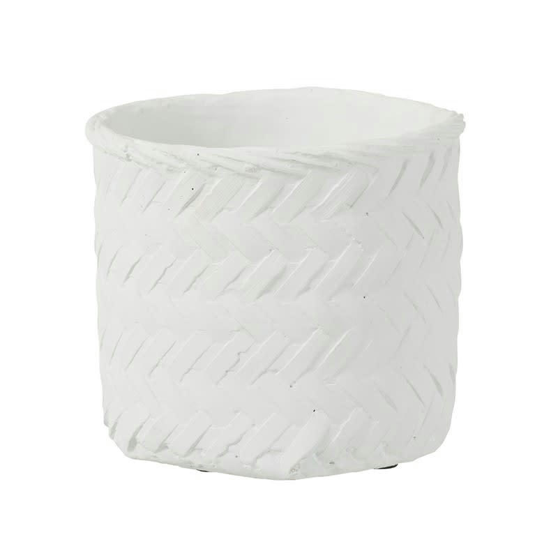 - cache-pot imitation tissage en ciment blanc 20x20x17.5 cm