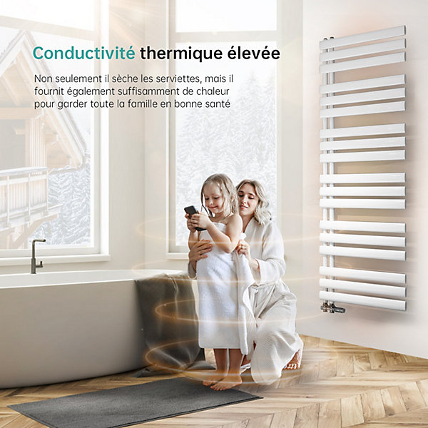 EMKE Sèche-serviette eau chaude à raccord latéral, radiateur sèche-serviettes blanc 174 x 50 cm, 683 W