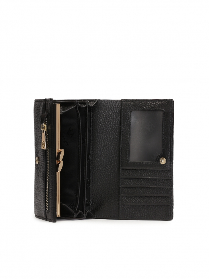 Sleek black wallet with quilting and rhinestones