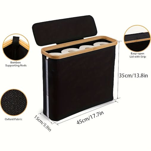 NNETM Boho-Chic Bamboo Toilet Paper Holder with Storage Basket