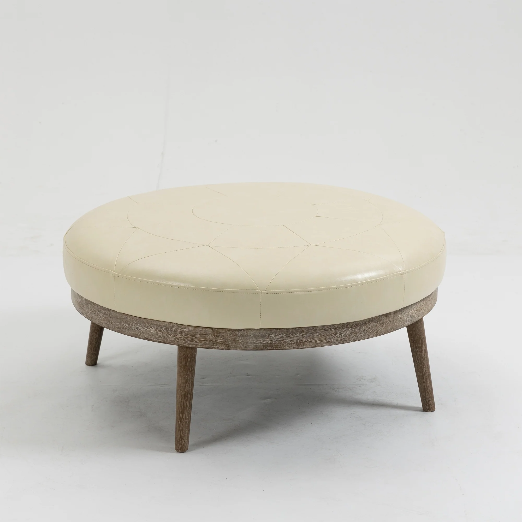 Krista 36-inch Round PU Leather Ottoman with Wood Framing
