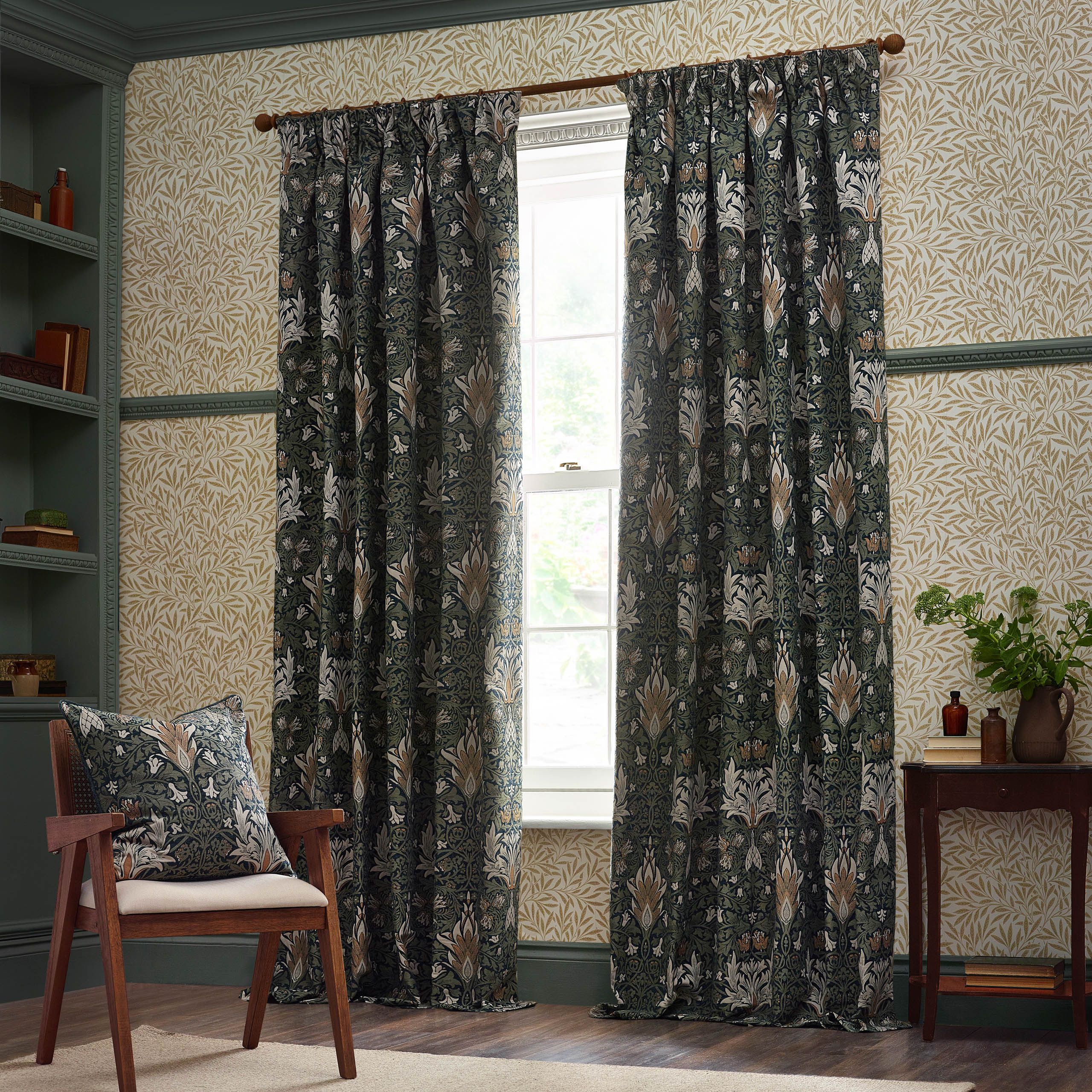 Morris & Co Snakeshead Jacquard Chenille Room Darkening Pencil Pleat Curtains