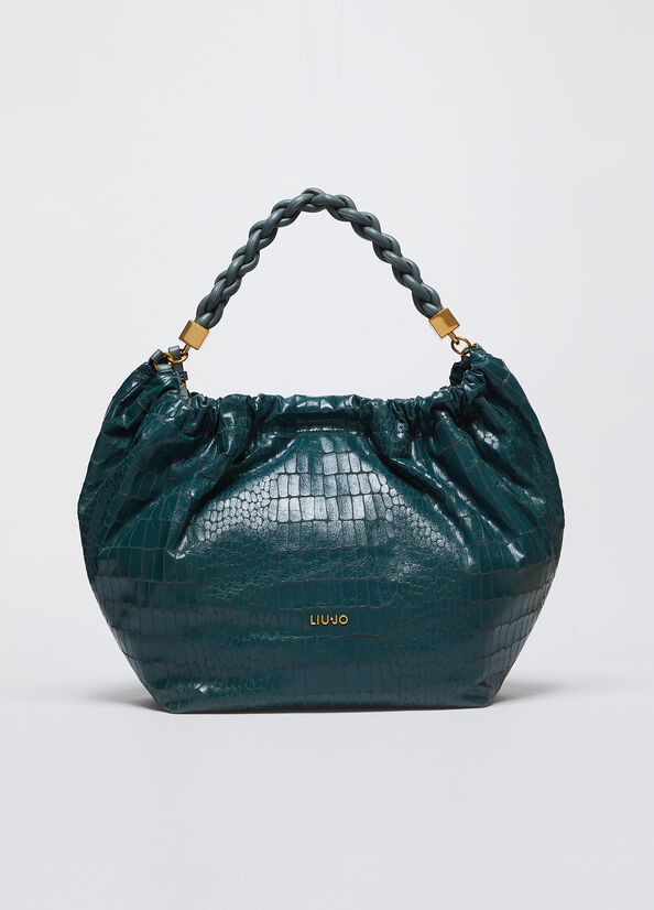 Borsa hobo grande con stampa coccodrillo