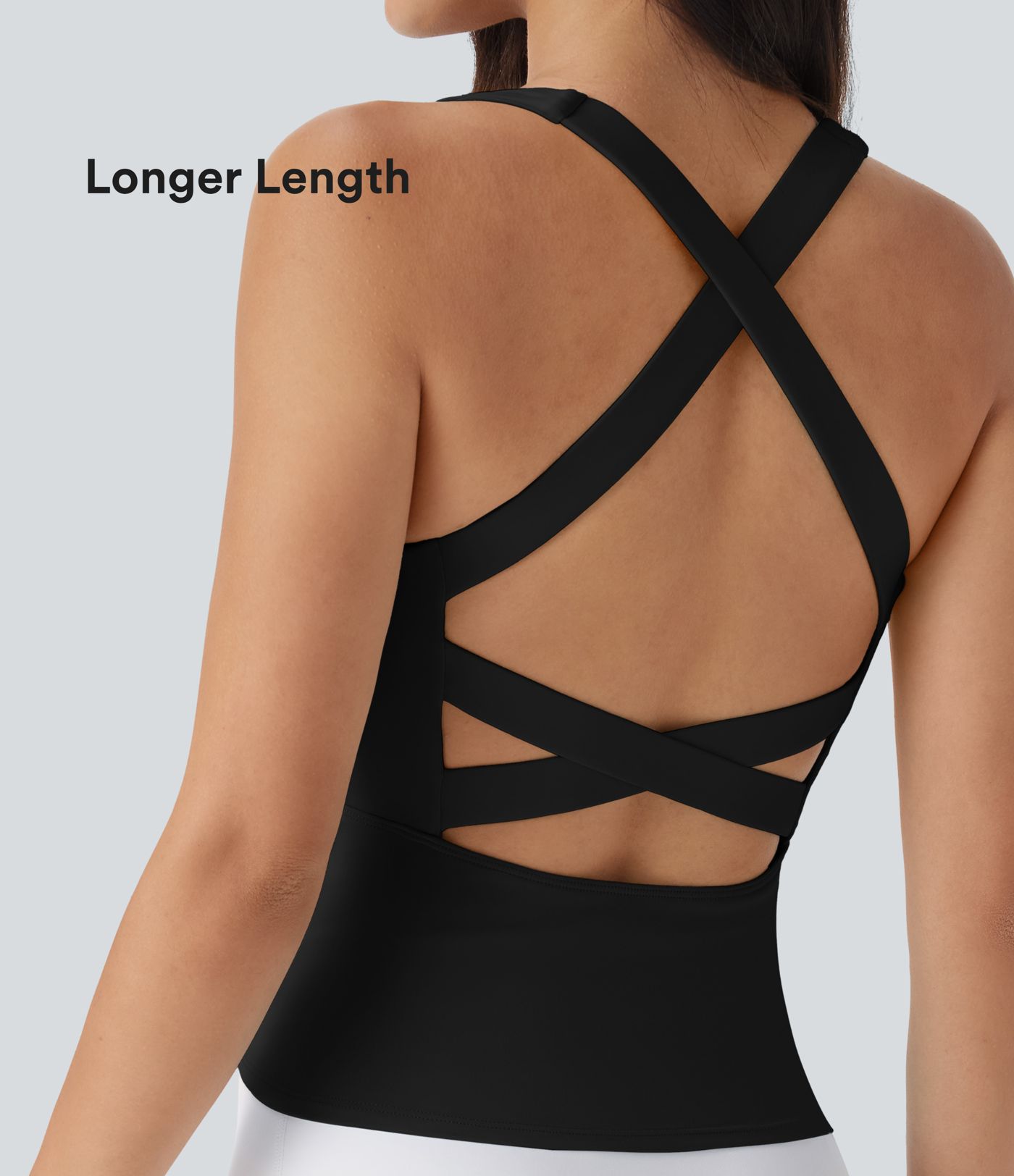 Débardeur de course crop top dos nu col carré bretelles croisées Softlyzero™ Airy Cool Touch - longueur rallongée - UPF50