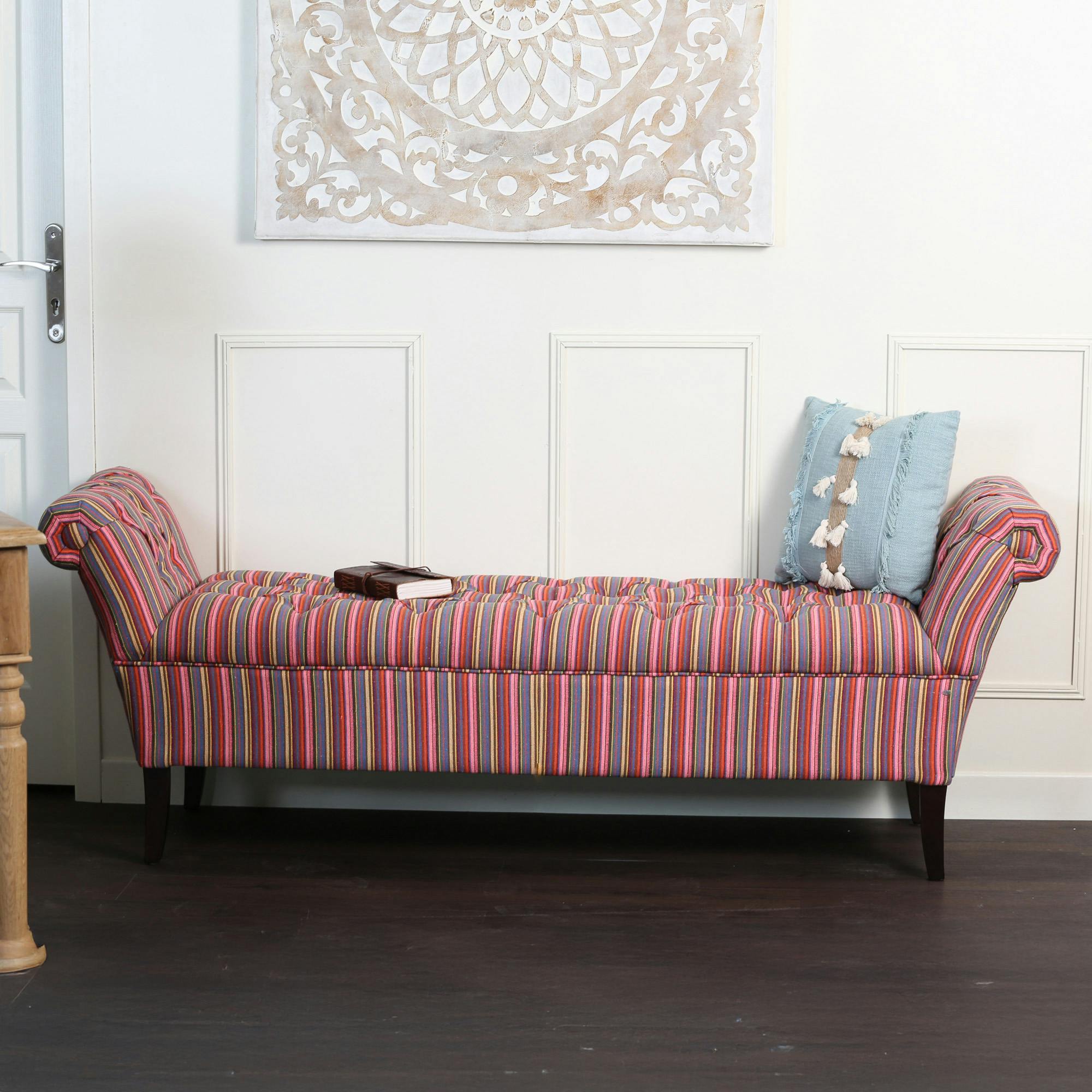 Banc méridienne capitonnée rayures coton BUTTON